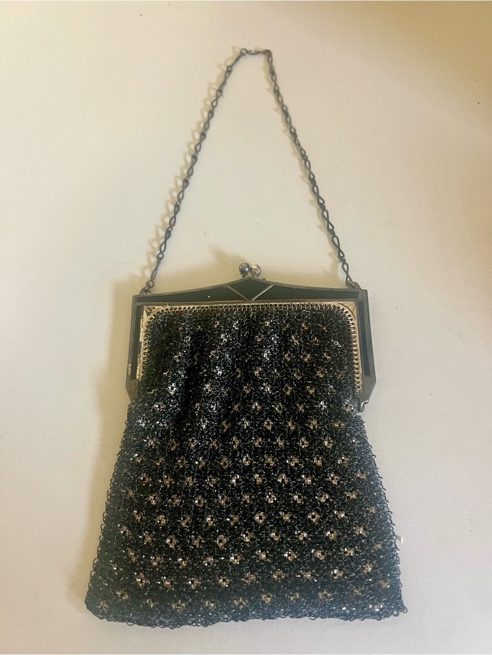 Whiting & Davis Black Vintage Mesh Purse Art Deco Design With Org Box